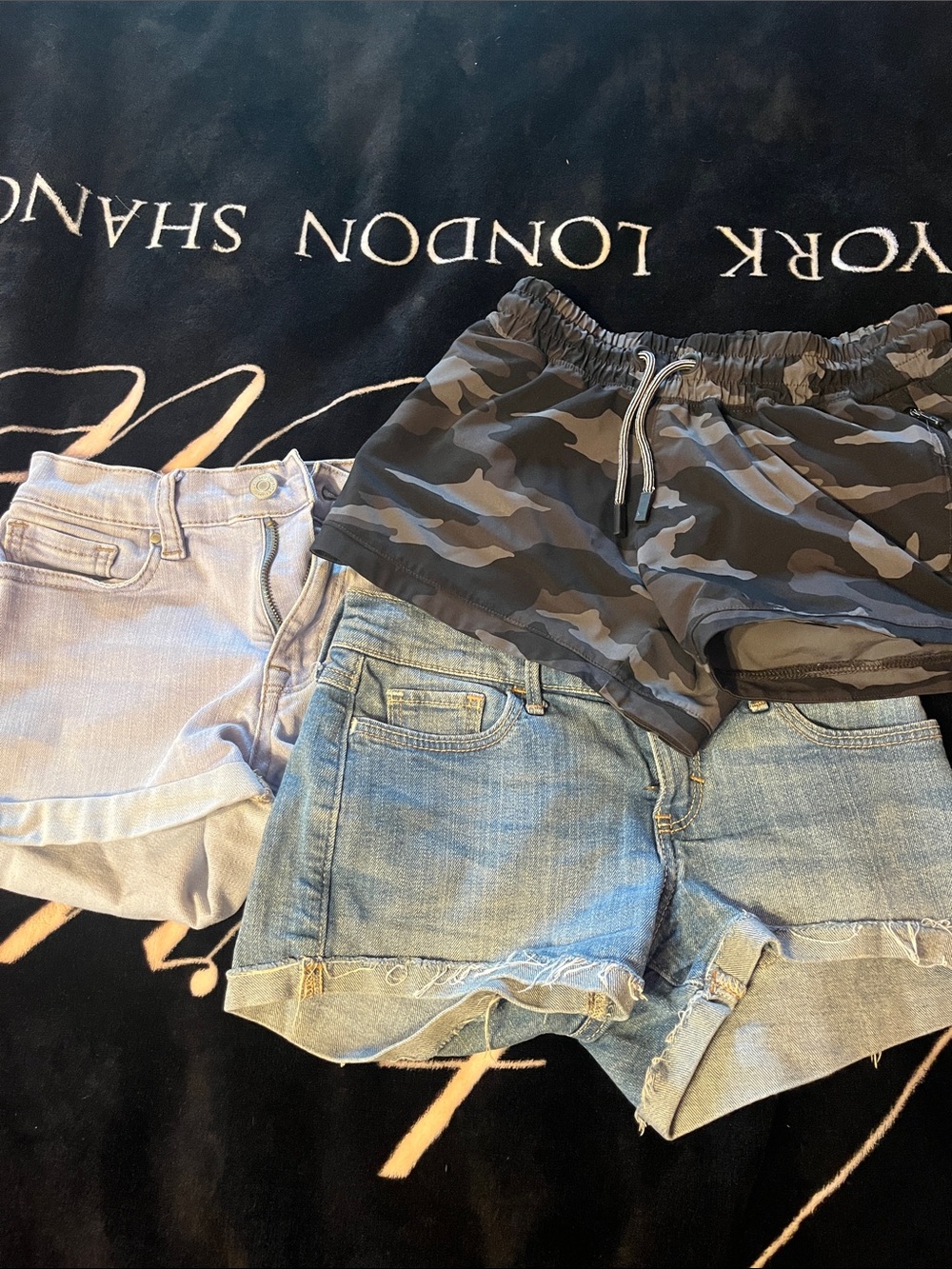abercrombie kids camo black gray swim shorts